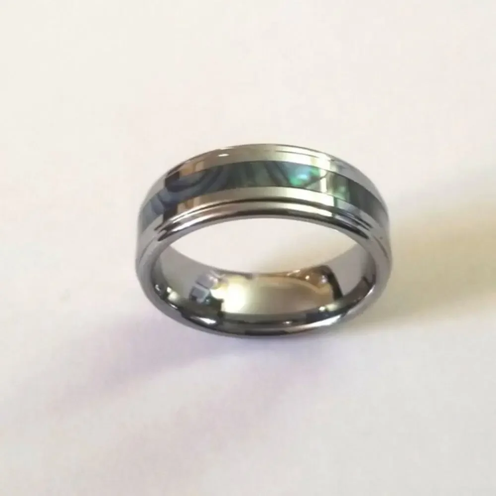 Men’s Tungsten carbide Abalone Inlay Center silver hypoallergenic Ring‎ size 13